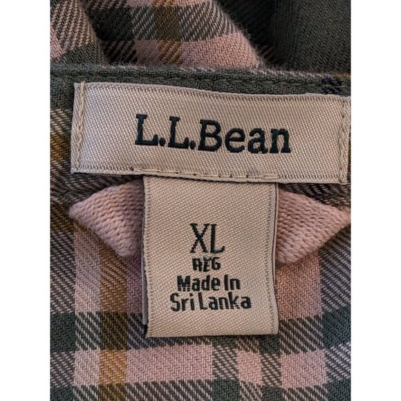 LL Bean Womens XL Whisperweight Flannel Popover Top Sage Green Plaid V Neck - Picture 5 of 6
